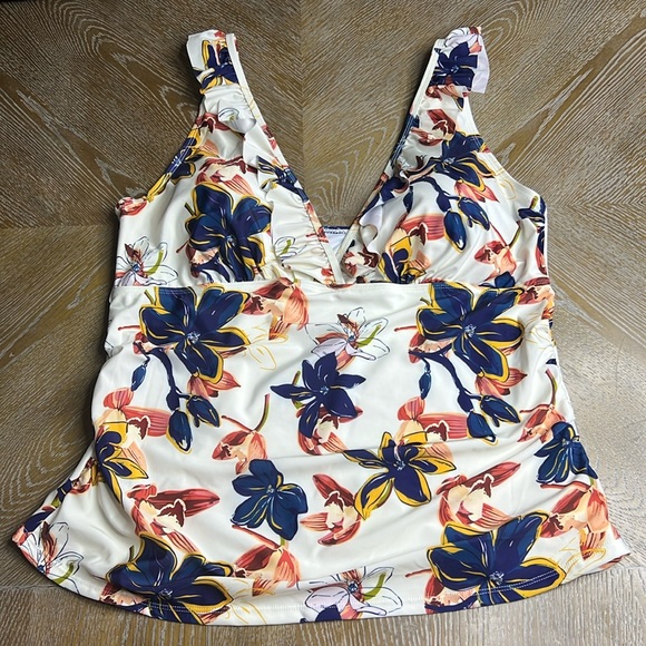 SIMPLY FIT SEIMWEAR Plus Size Ruffle Tankini in Evening Sand Print 3X - Picture 1 of 15